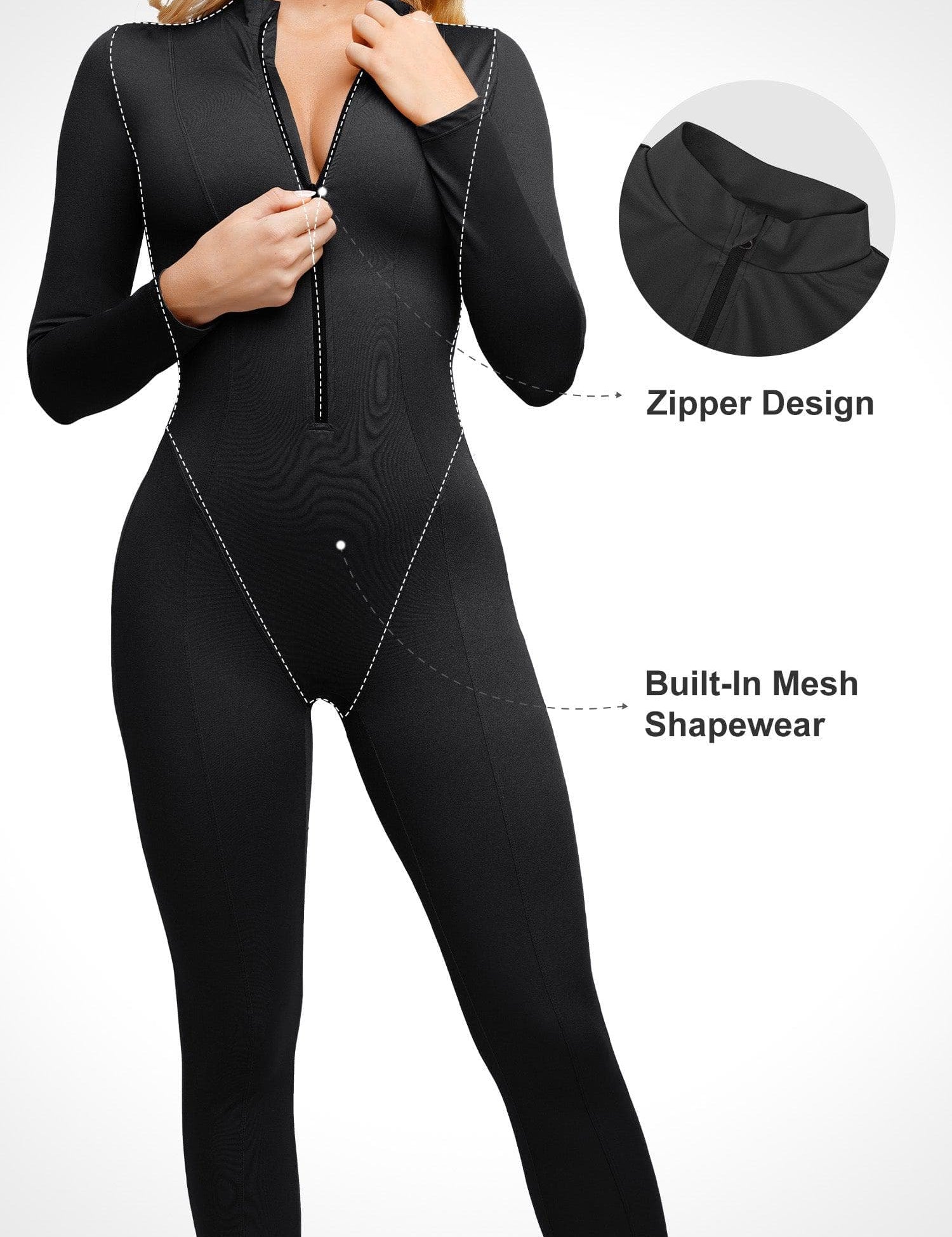 Popilush® Yoga Activewear Jumpsuit Winter Long Sleeve Shapewear Zip Front Jumpsuit