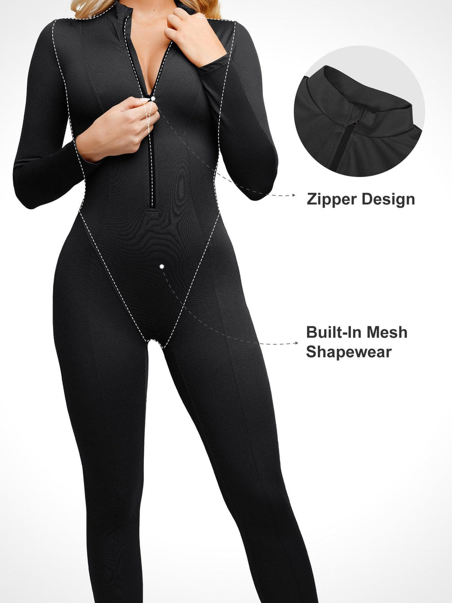 Long Sleeve Shapewear Zip Front Jumpsuit