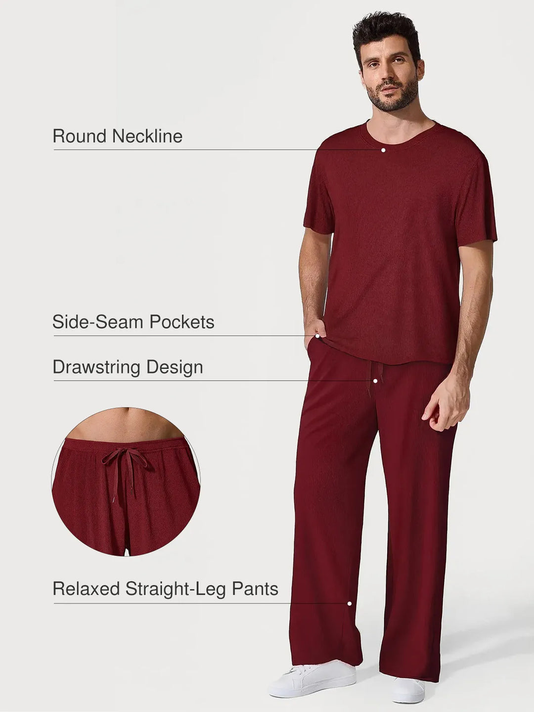 Popilush® Men's Modal Short Sleeve & Pant PJ Set