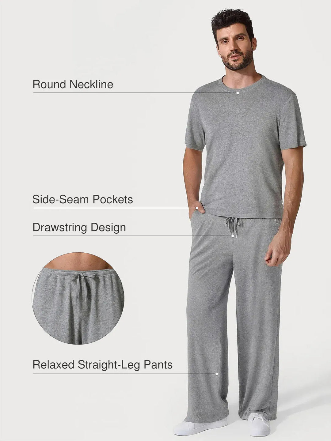 Popilush® Men's Modal Short Sleeve & Pant PJ Set