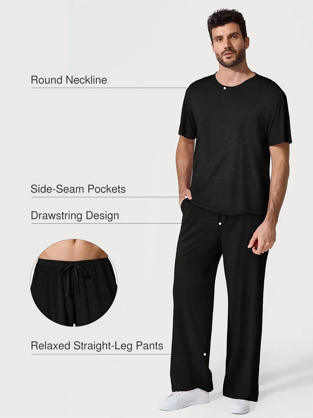 Popilush® Men's Modal Short Sleeve & Pant PJ Set