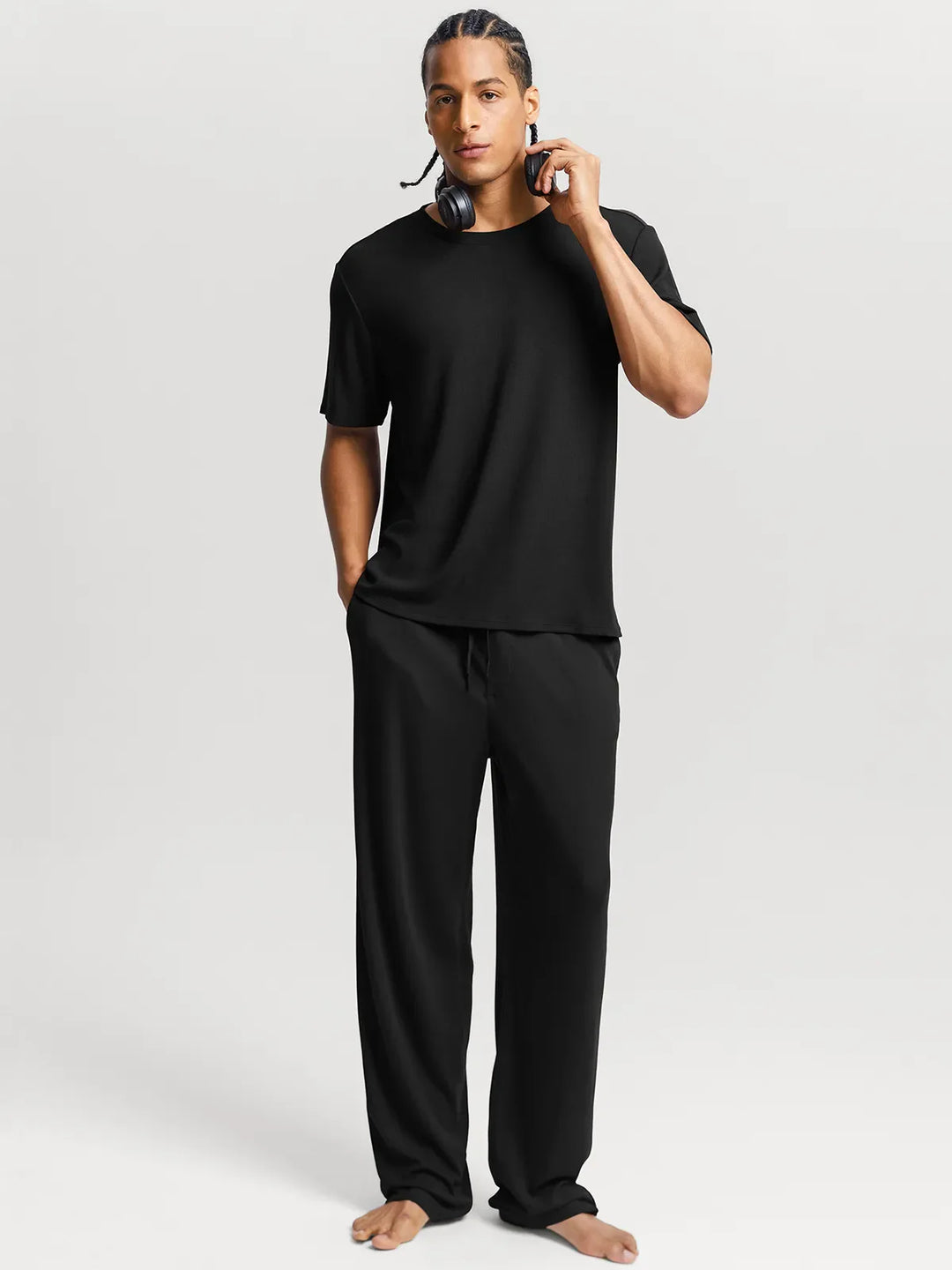 Popilush® Black / S Men's Modal Short Sleeve & Pant PJ Set