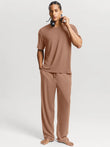 Popilush® Brown / S Men's Modal Short Sleeve & Pant PJ Set