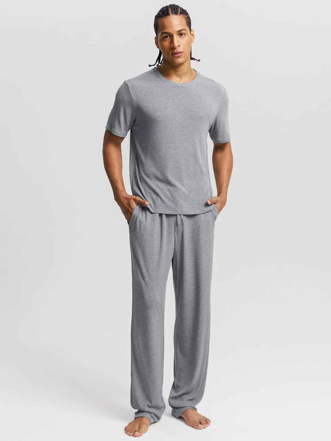 Popilush® Grey / S Men's Modal Short Sleeve & Pant PJ Set