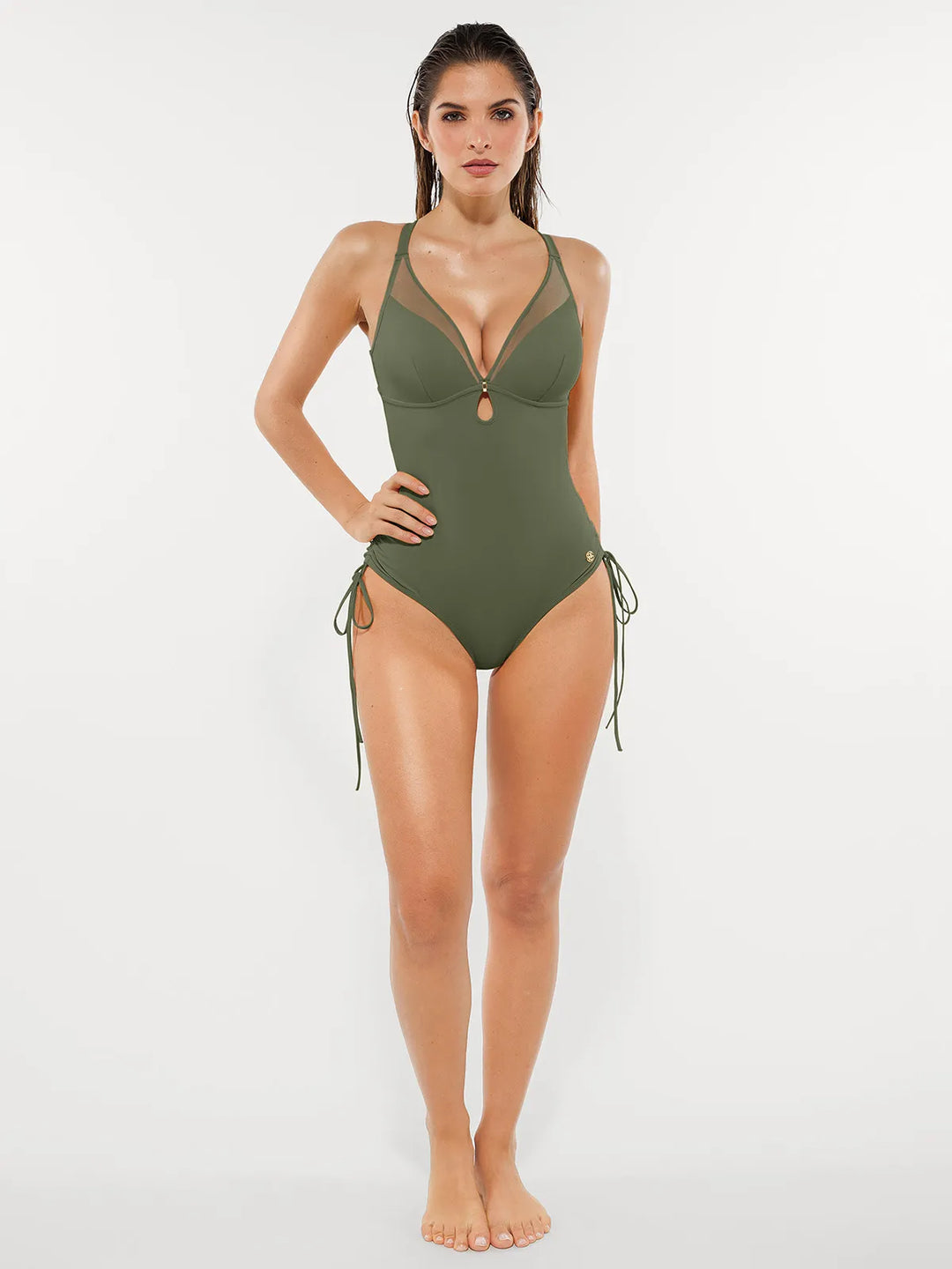 Popilush® Mesh Inset Tie-Side Sculpting One-Piece Swimsuit
