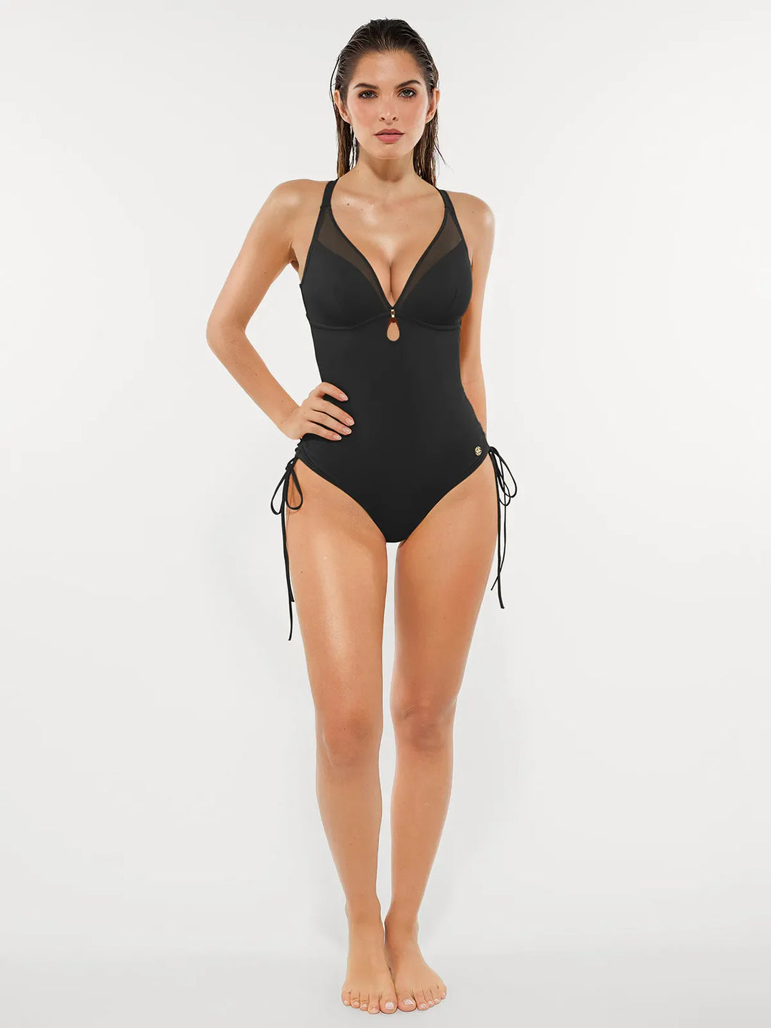 Popilush® Mesh Inset Tie-Side Sculpting One-Piece Swimsuit