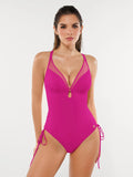 Popilush® Mesh Inset Tie-Side Sculpting One-Piece Swimsuit