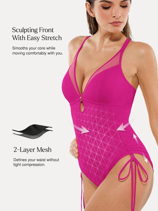 Sculpting Curve Mesh Skirt One-Piece Swimsuit