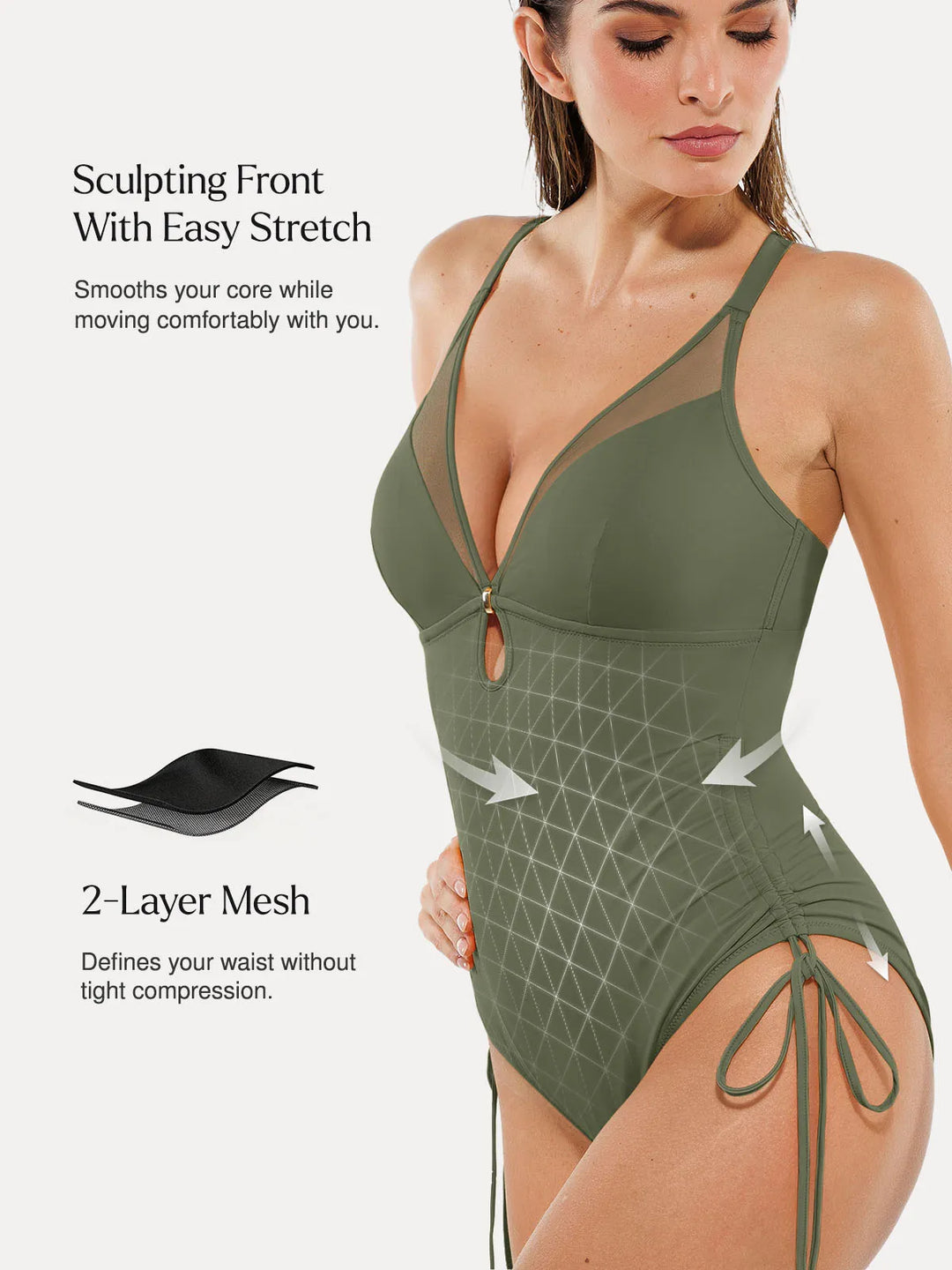 Popilush® Mesh Inset Tie-Side Sculpting One-Piece Swimsuit