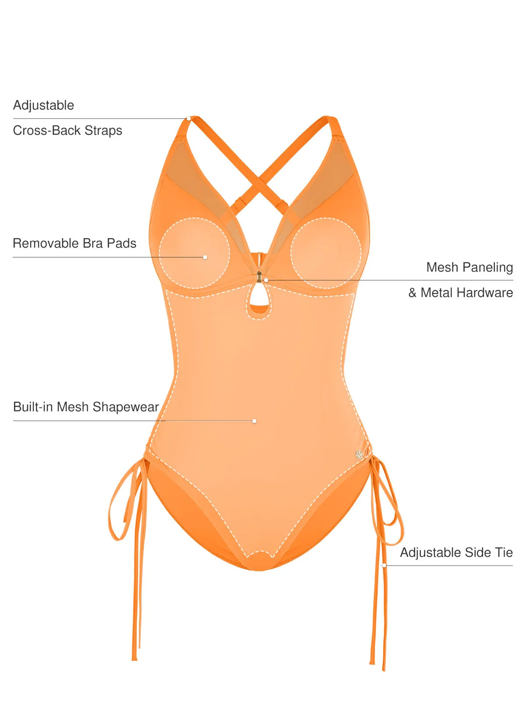 Popilush® Mesh Inset Tie-Side Sculpting One-Piece Swimsuit