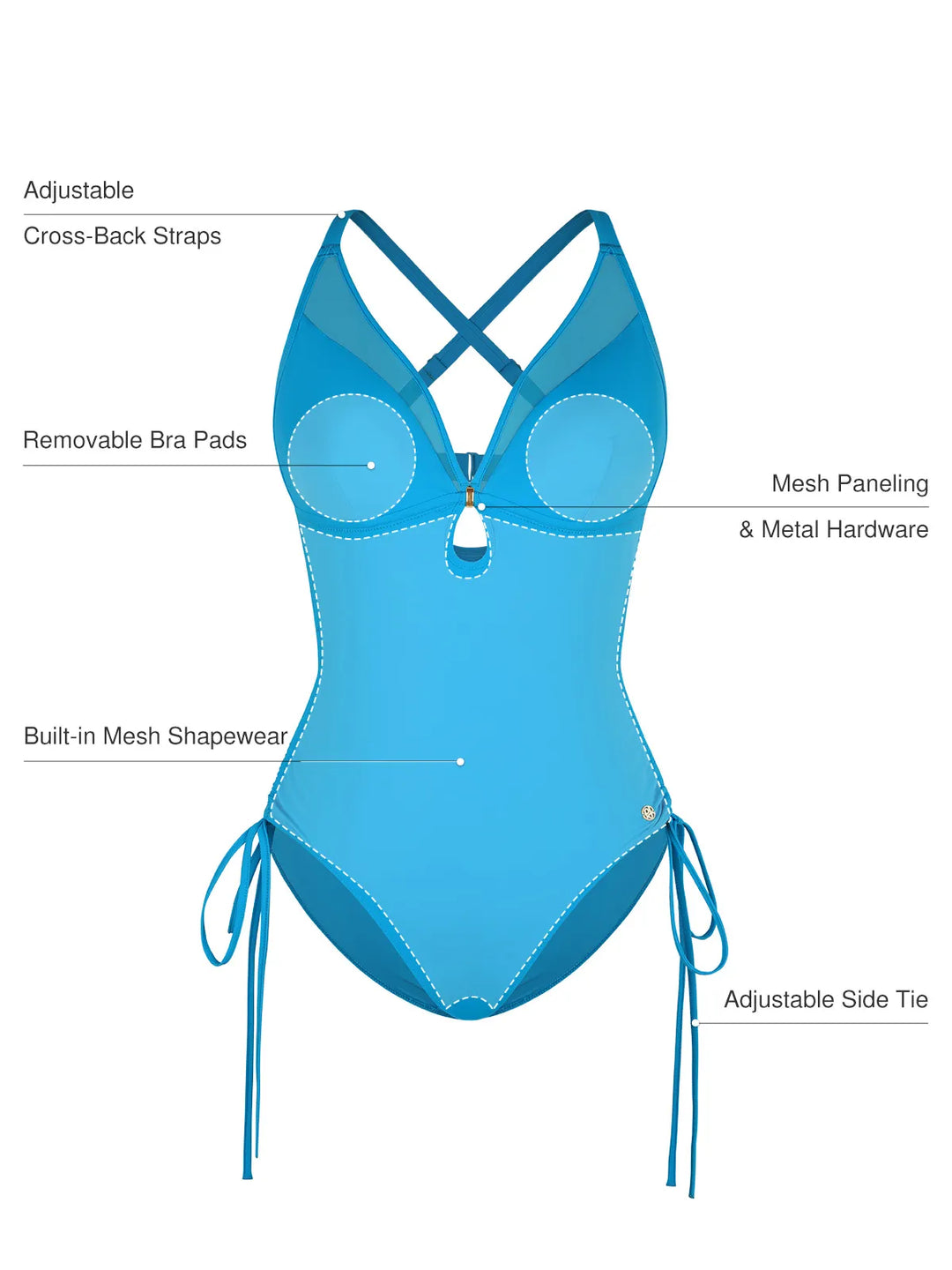 Popilush® Mesh Inset Tie-Side Sculpting One-Piece Swimsuit