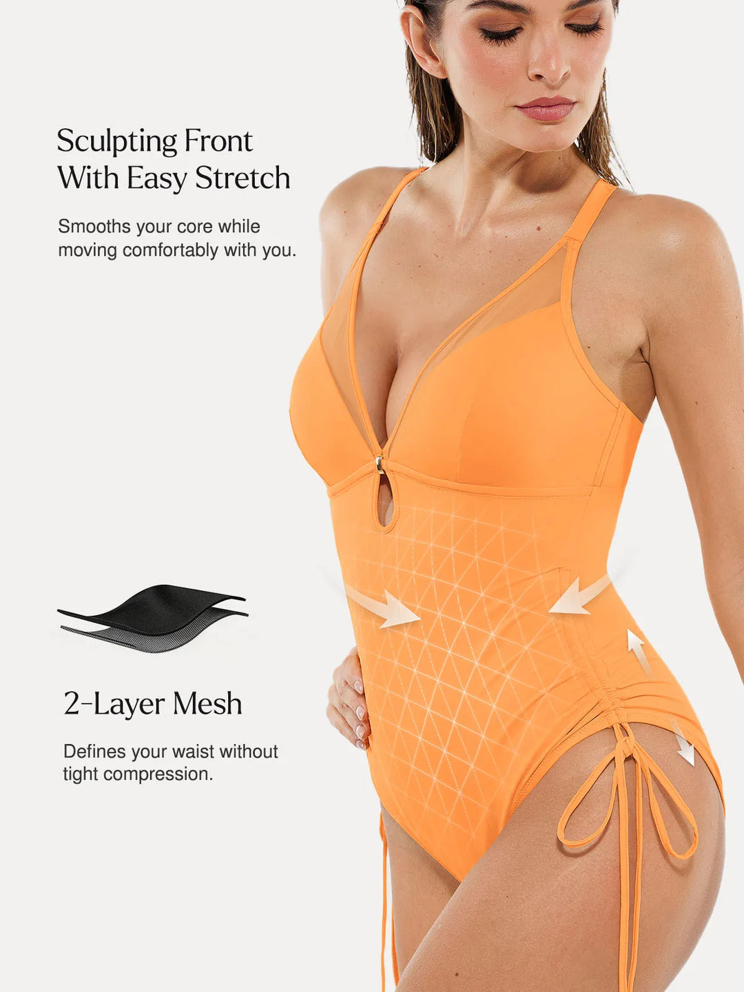 Popilush® Mesh Inset Tie-Side Sculpting One-Piece Swimsuit