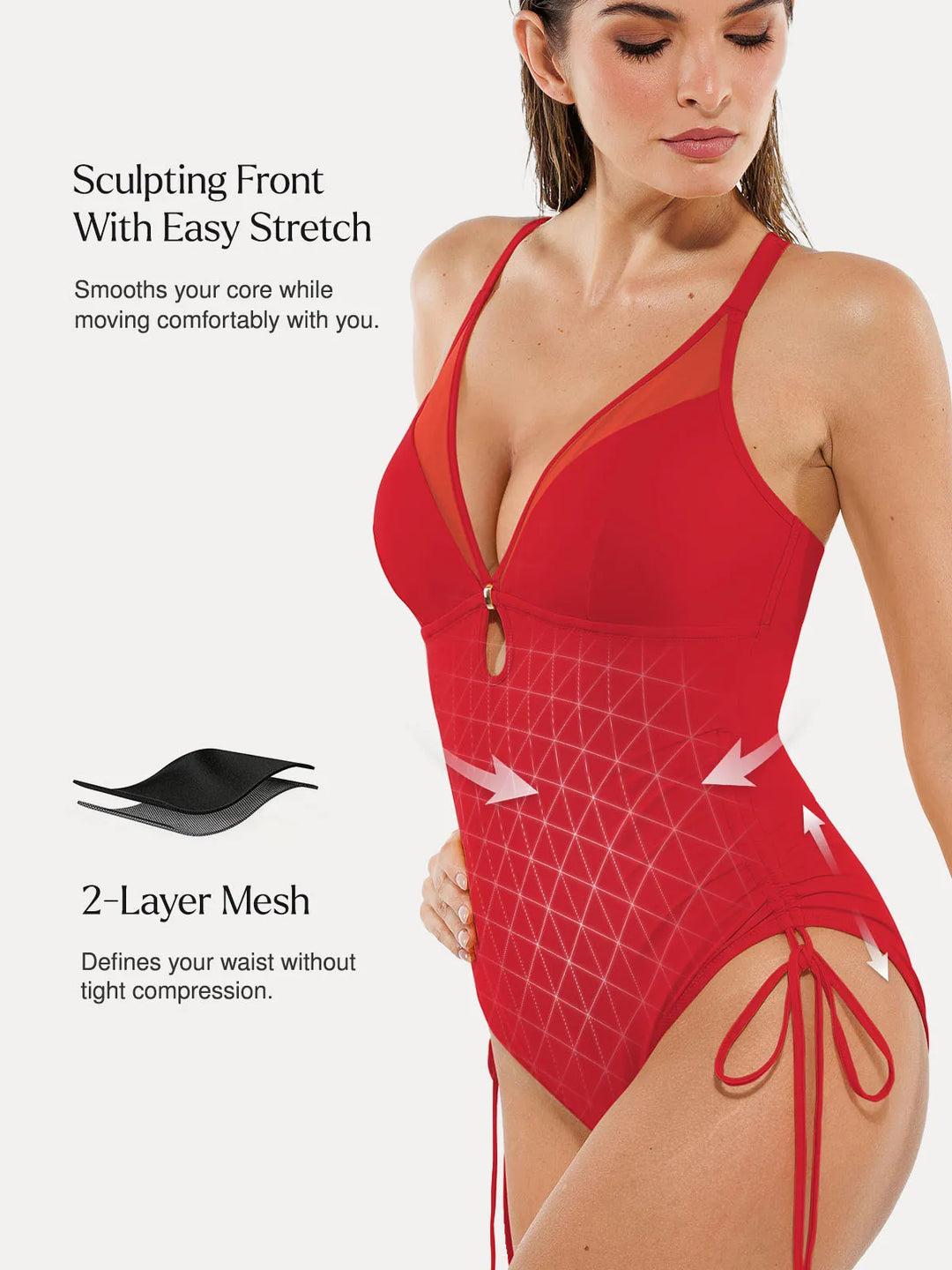 Popilush® Mesh Inset Tie-Side Sculpting One-Piece Swimsuit
