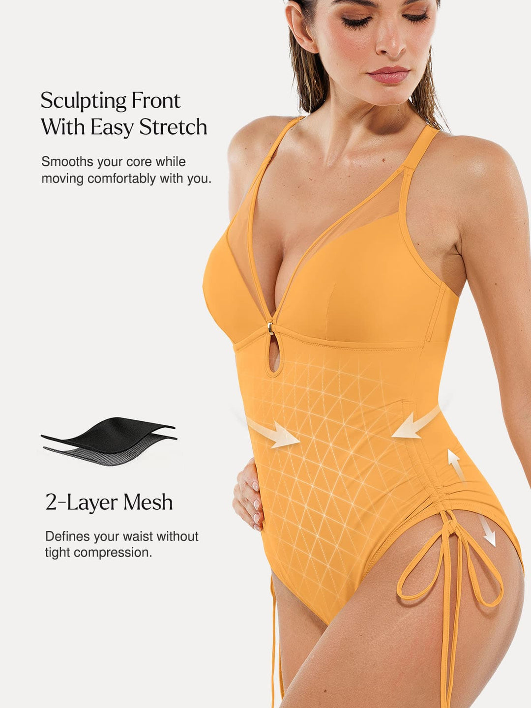 Popilush® Mesh Inset Tie-Side Sculpting One-Piece Swimsuit