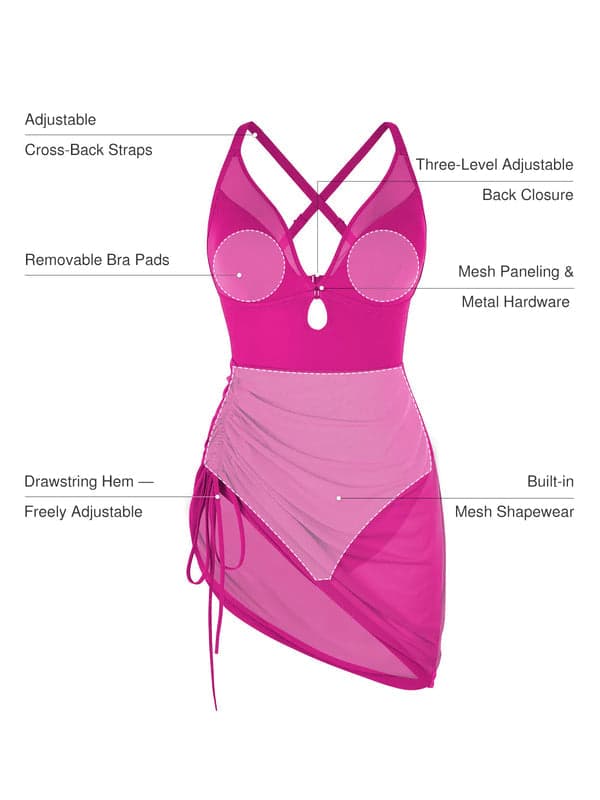 Popilush® Mesh Inset Tie-Side Sculpting One-Piece Swimsuit