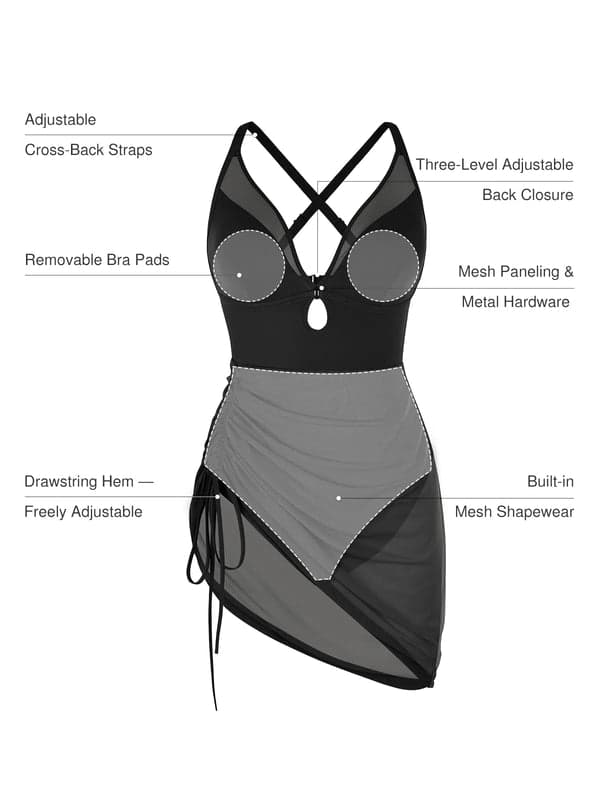 Popilush® Mesh Inset Tie-Side Sculpting One-Piece Swimsuit