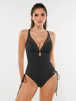 Popilush® Black / XS Mesh Inset Tie-Side Sculpting One-Piece Swimsuit