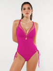 Popilush® Fuchsia / XS Mesh Inset Tie-Side Sculpting One-Piece Swimsuit