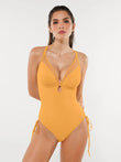 Popilush® One-Piece Swimsuit / Light Orange / XS Mesh Inset Tie-Side Sculpting One-Piece Swimsuit
