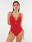 Popilush® Red / XS Mesh Inset Tie-Side Sculpting One-Piece Swimsuit