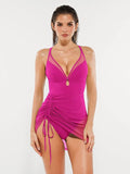 Popilush® Swim Dress / Fuchsia / XS Mesh Inset Tie-Side Sculpting One-Piece Swimsuit