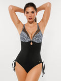 Popilush® White Leopard / XS Mesh Inset Tie-Side Sculpting One-Piece Swimsuit