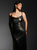 Popilush® Metallic Cowl Neck Side Ruched Sculpting Midi Dress