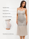 Popilush® Metallic Cowl Neck Side Ruched Sculpting Midi Dress