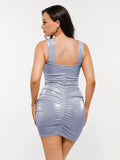 Popilush® Metallic Off-The Shoulder Ruched Sculpting Mini Dress