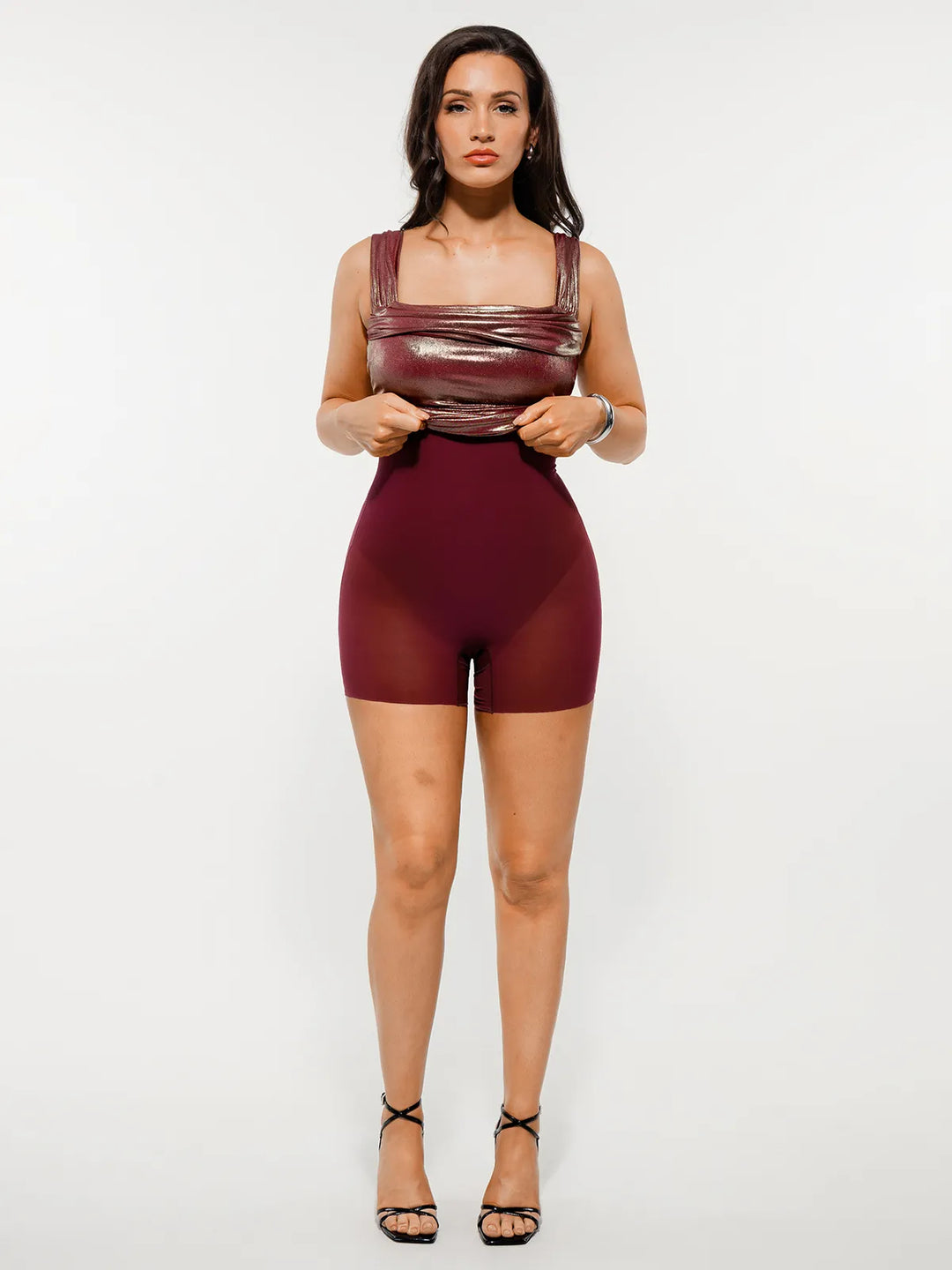Popilush® Metallic Off-The Shoulder Ruched Sculpting Mini Dress