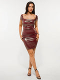 Popilush® Metallic Off-The Shoulder Ruched Sculpting Mini Dress