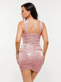 Popilush® Metallic Off-The Shoulder Ruched Sculpting Mini Dress