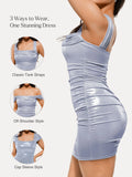 Popilush® Metallic Off-The Shoulder Ruched Sculpting Mini Dress