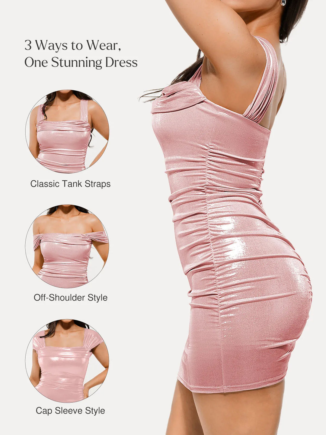 Popilush® Metallic Off-The Shoulder Ruched Sculpting Mini Dress