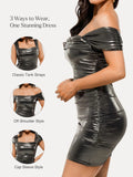 Popilush® Metallic Off-The Shoulder Ruched Sculpting Mini Dress