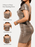 Popilush® Metallic Off-The Shoulder Ruched Sculpting Mini Dress