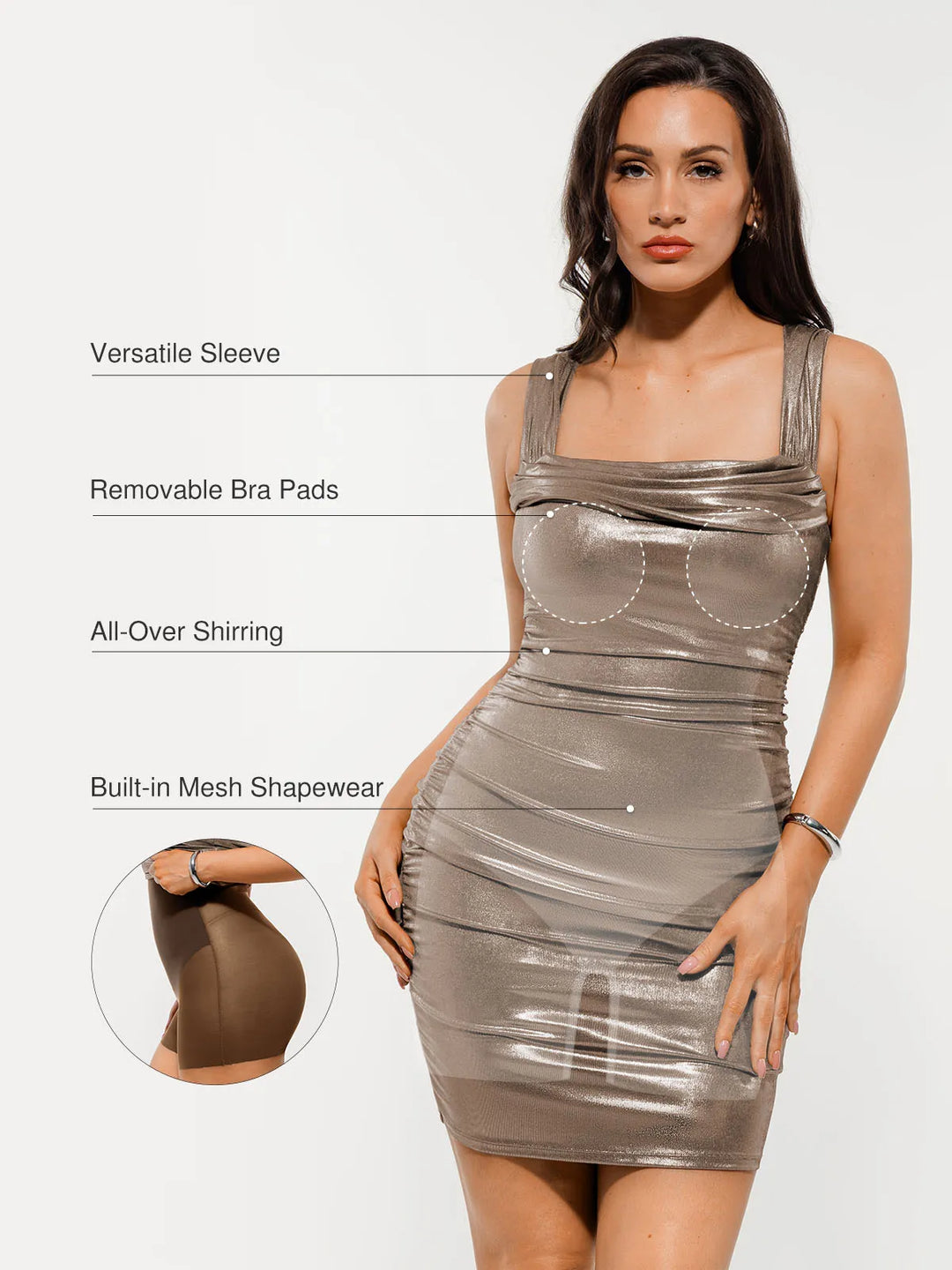 Popilush® Metallic Off-The Shoulder Ruched Sculpting Mini Dress
