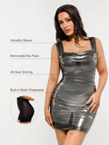 Popilush® Metallic Off-The Shoulder Ruched Sculpting Mini Dress