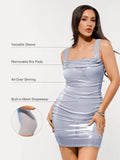 Popilush® Metallic Off-The Shoulder Ruched Sculpting Mini Dress