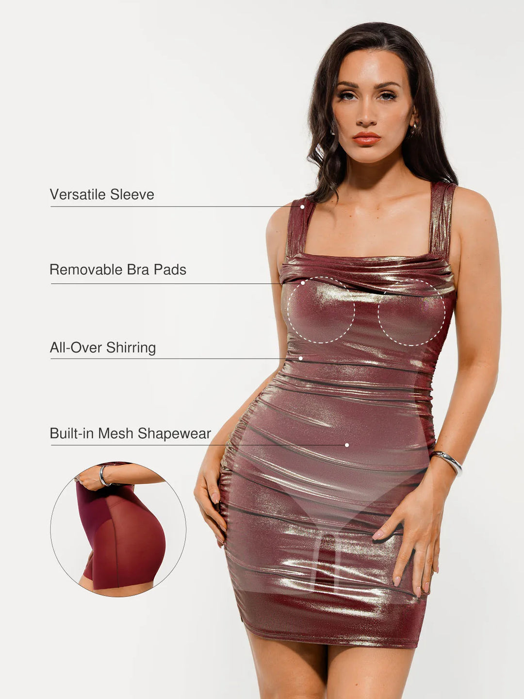 Popilush® Metallic Off-The Shoulder Ruched Sculpting Mini Dress