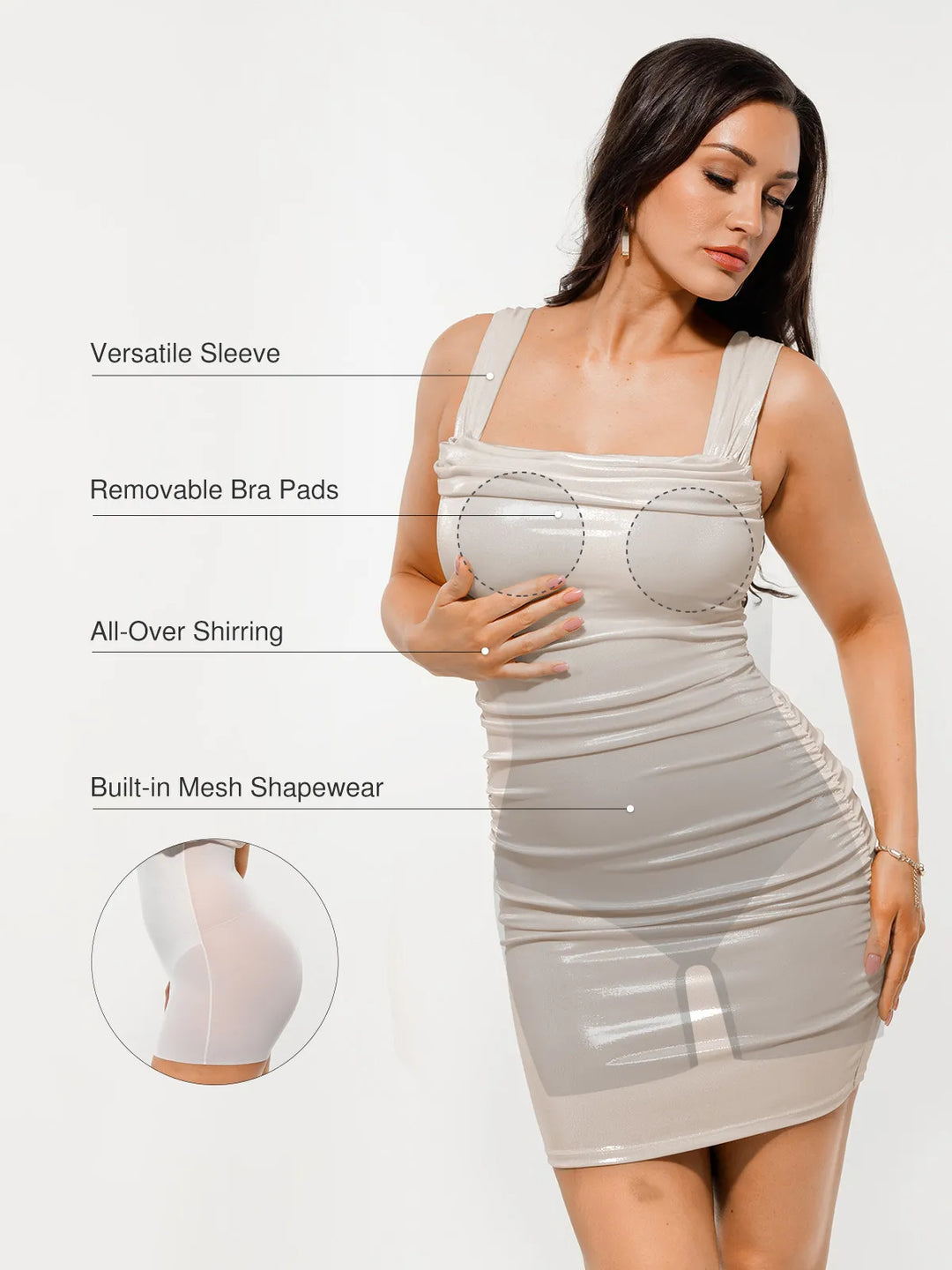 Popilush® Metallic Off-The Shoulder Ruched Sculpting Mini Dress