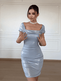 Popilush® Metallic Off-The Shoulder Ruched Sculpting Tummy Control Mini Dress