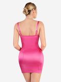 Popilush® shapewear bustier mini dress in hot pink satin. Elegant and figure-flattering design.