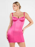 Pink satin bustier mini dress from Popilush® with built-in shapewear for a smooth silhouette, elegant design