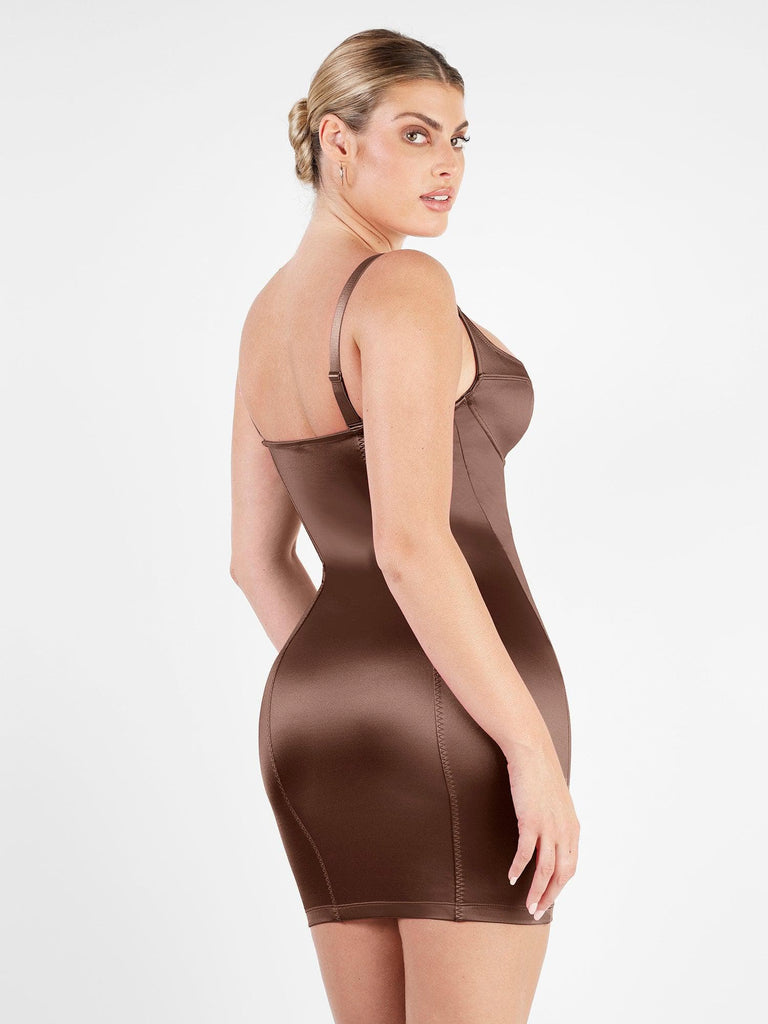 Popilush® Bodycon Summer Dress Tummy Control Built-In Shapewear Metallic Shiny Bustier Mini Dress