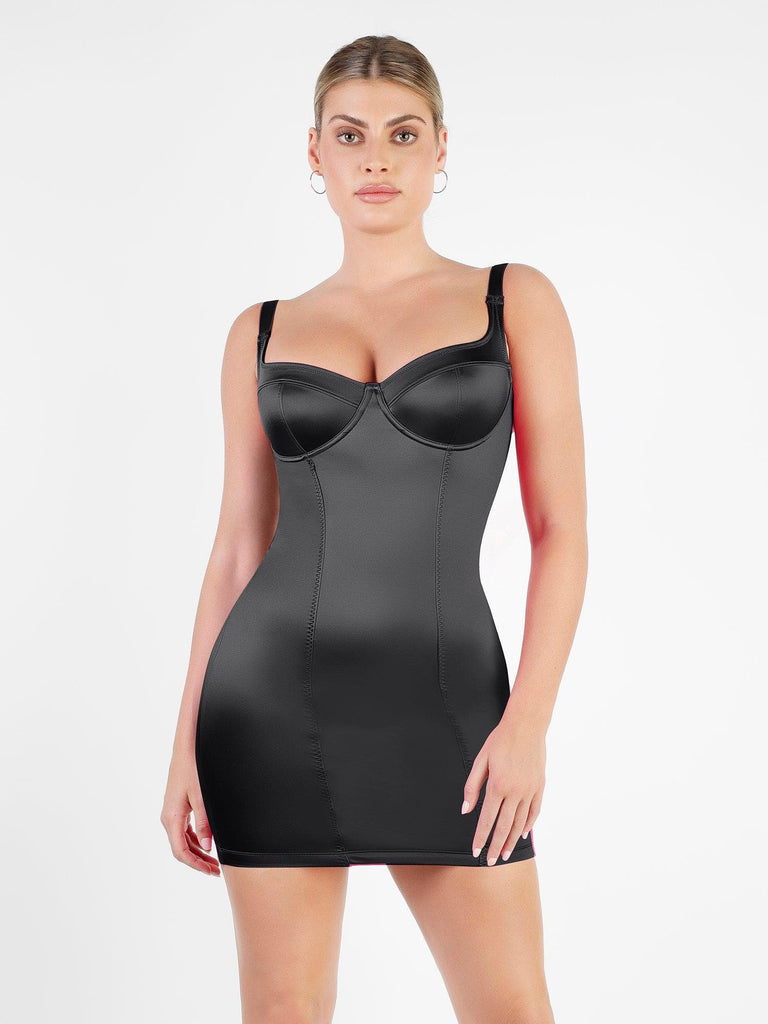 Popilush® Bodycon Summer Dress Tummy Control Black / S Built-In Shapewear Metallic Shiny Bustier Mini Dress