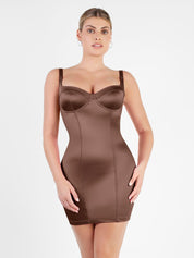 Popilush® Bodycon Summer Dress Tummy Control Brown / S Built-In Shapewear Metallic Shiny Bustier Mini Dress