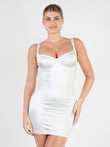 Popilush® white satin mini dress, perfect for any occasion.