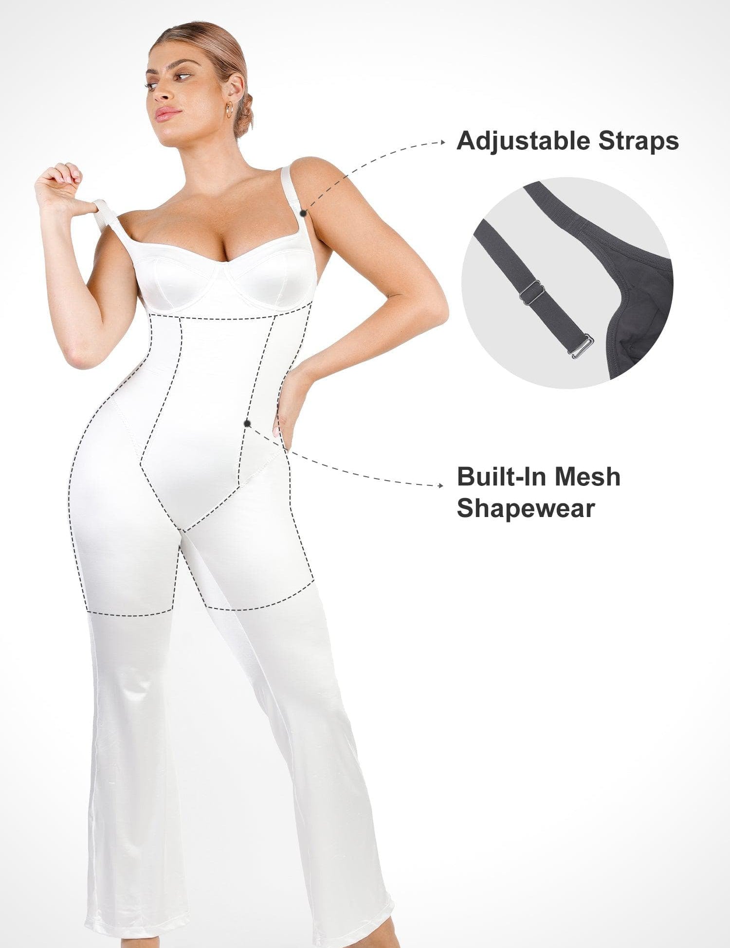 Popilush® Casual Jumpsuit Metallic Shiny One Piece Wide Strap Shapewear Jumpsuit