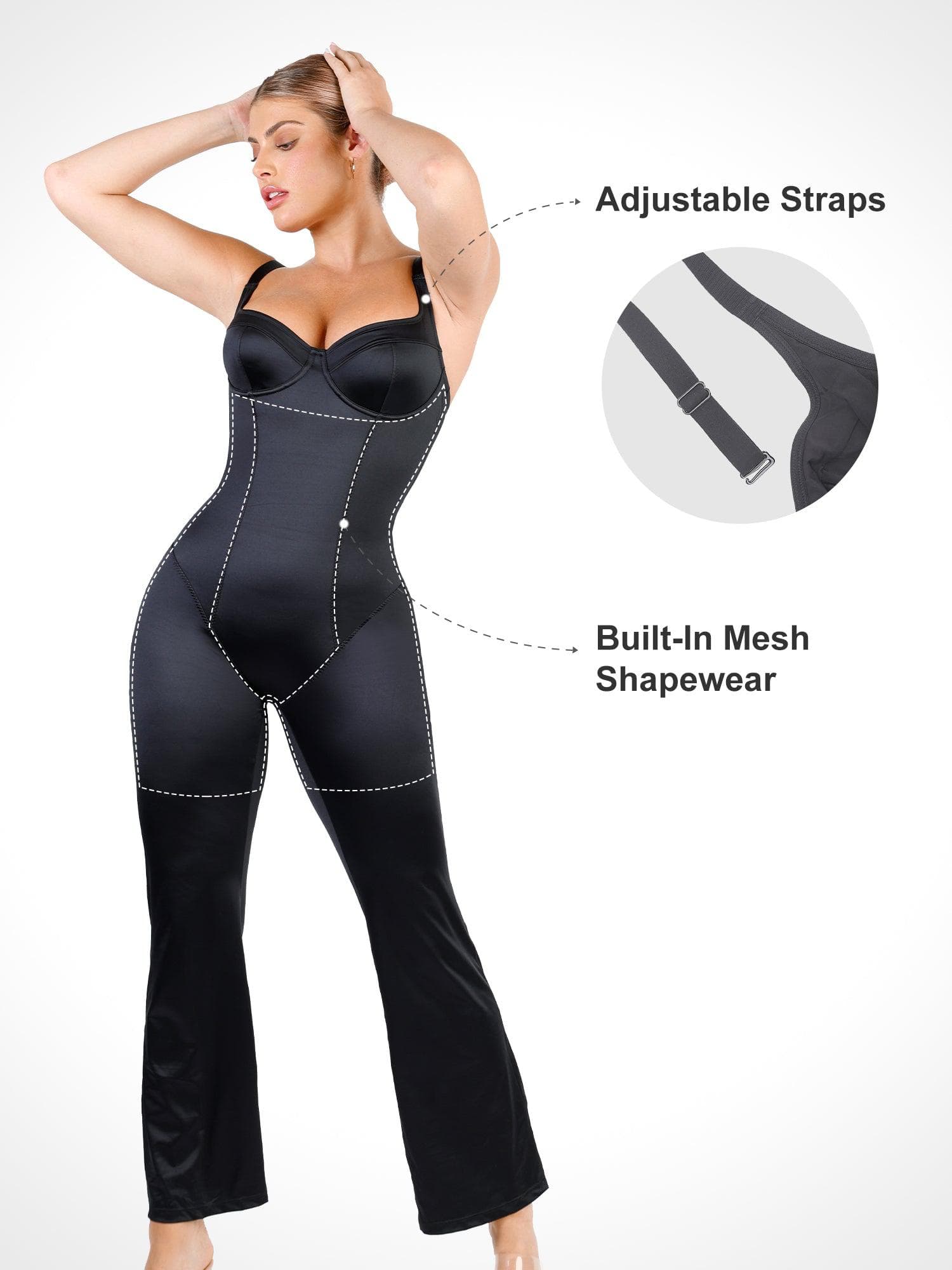 The Shapewear Jumpsuit Metallic Shiny One Piece Wide Strap Popilush®